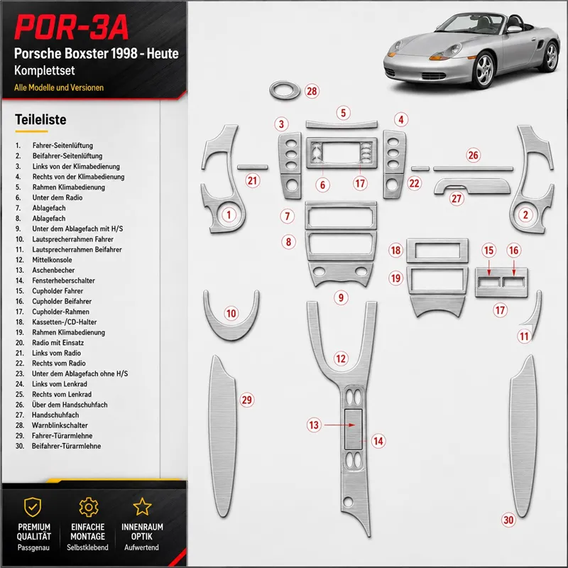 Porsche boîtester 1998 - à aujourd’hui kit complet kit décoration intérieure tableau de bord