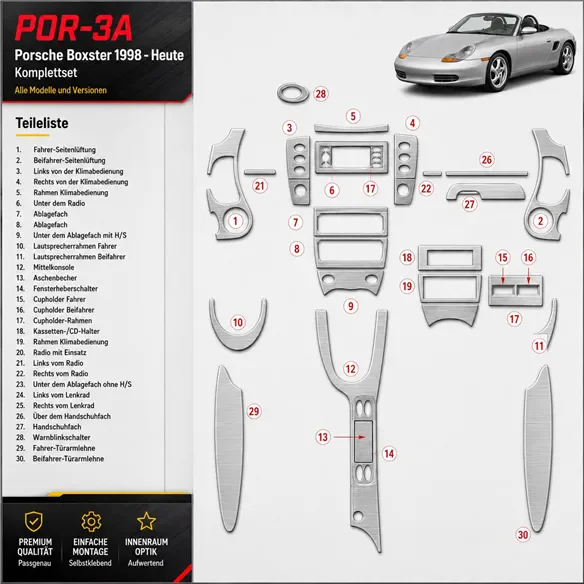 Porsche boîtester 1998 - à aujourd’hui kit complet kit décoration intérieure tableau de bord
