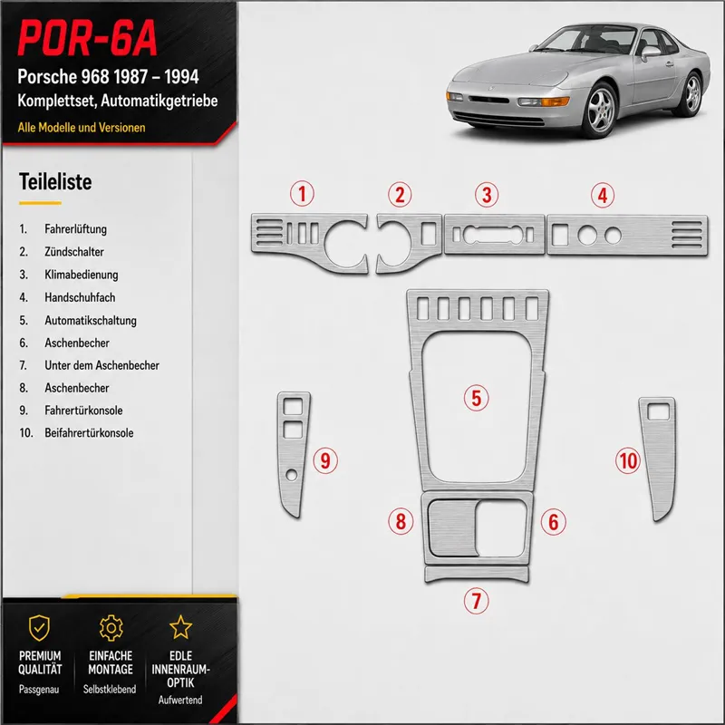 Porsche 968 1987-1994 kit complet, boîte automatique kit décoration intérieure tableau de bord