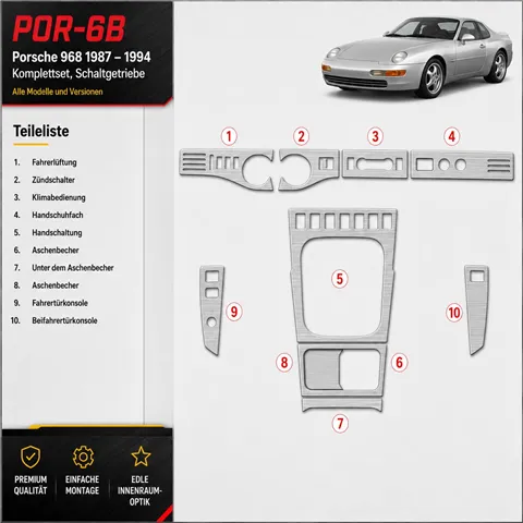 Porsche 968 1987-1994 kit complet, boîte manuelle boîte kit décoration intérieure tableau de bord