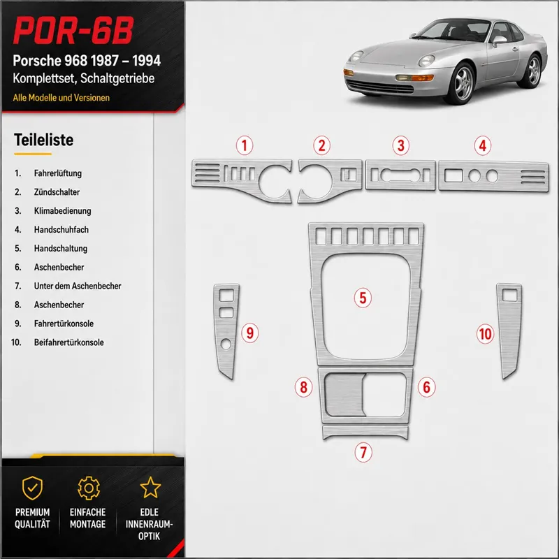Porsche 968 1987-1994 kit complet, boîte manuelle boîte kit décoration intérieure tableau de bord