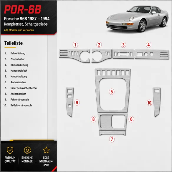 Porsche 968 1987-1994 kit complet, boîte manuelle boîte kit décoration intérieure tableau de bord