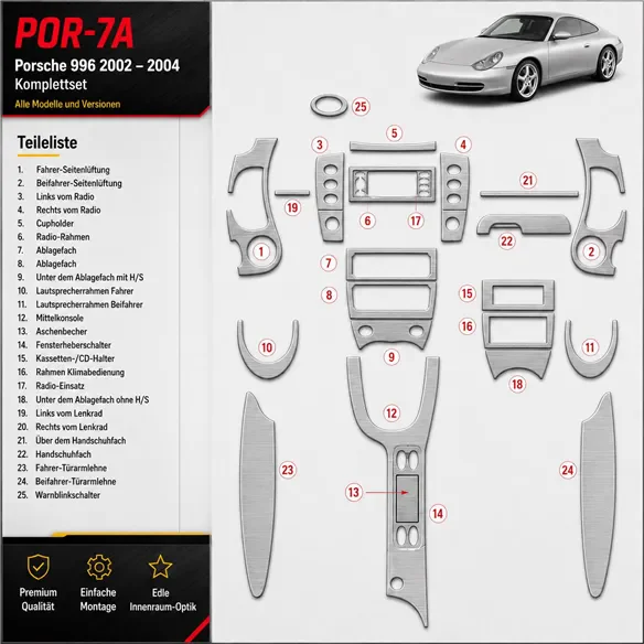 Porsche 996 2002-2004 kit complet kit décoration intérieure tableau de bord