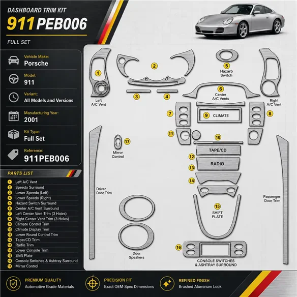 Porsche 911 2001 Full kit décoration intérieure tableau de bord