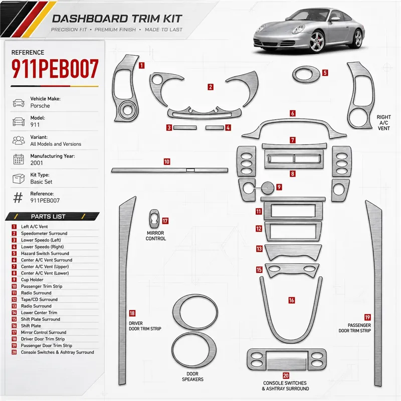 Porsche 911 2001½ Basic kit décoration intérieure tableau de bord