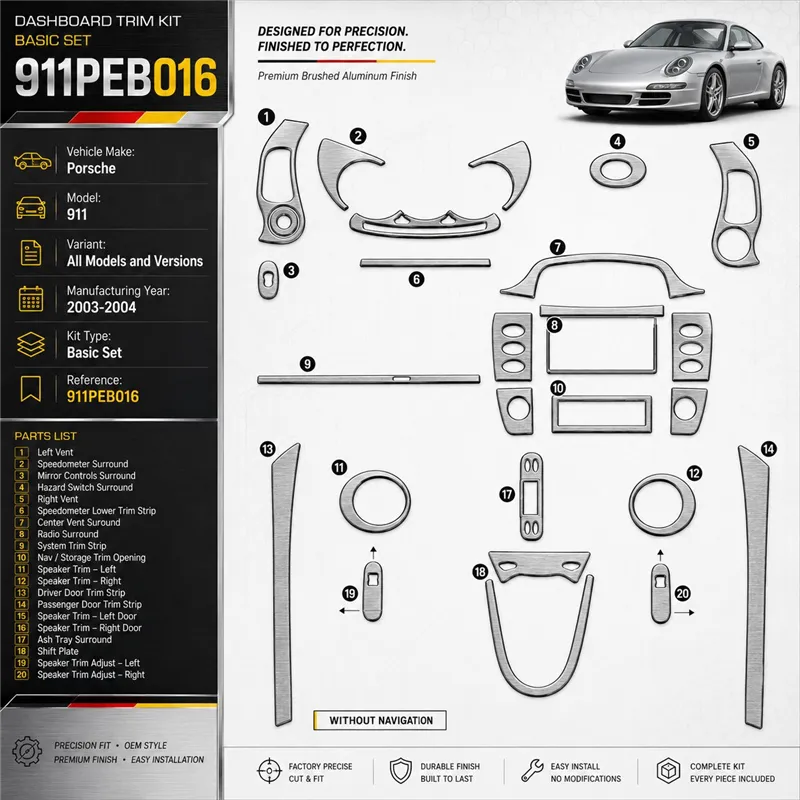 Porsche 911 2003-2004 Basic kit décoration intérieure tableau de bord