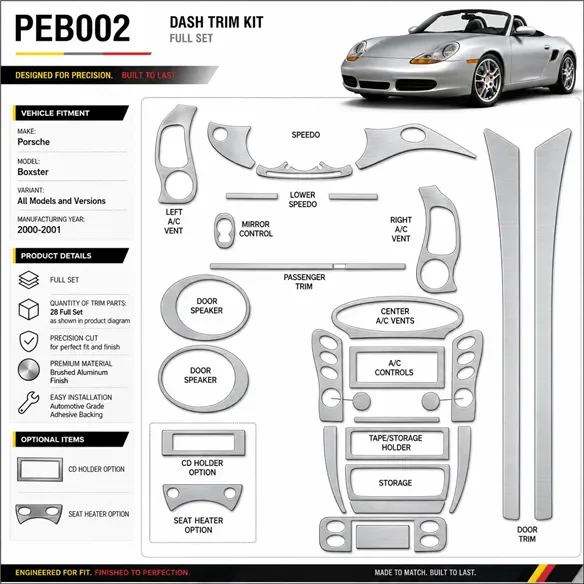 Porsche boîtester 2000-2001 kit complet kit décoration intérieure tableau de bord