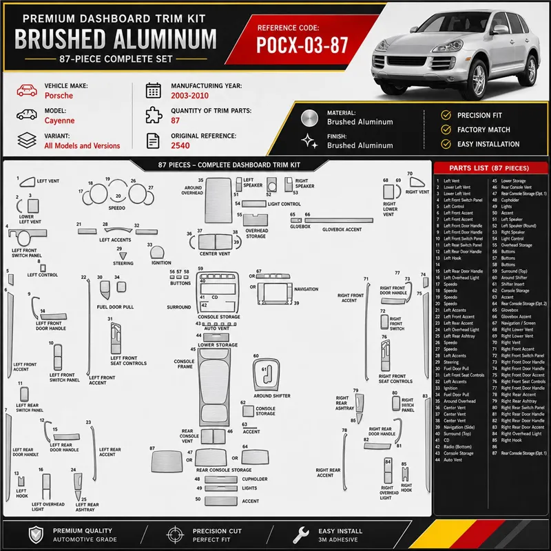 Porsche Cayenne 2003-2010 3D kit décoration intérieure tableau de bord 87 pièces