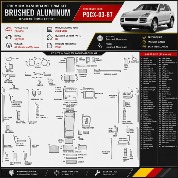 Porsche Cayenne 2003-2010 3D kit décoration intérieure tableau de bord 87 pièces