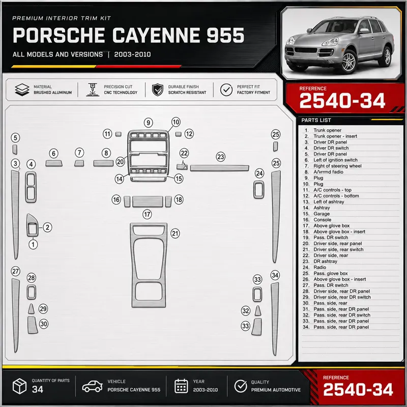 Porsche Cayenne 955 2003-2010 3D kit décoration intérieure tableau de bord 34 pièces
