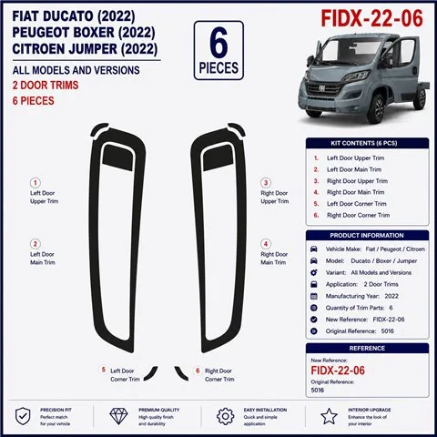 Fiat Ducato 2022 portes kit décor tableau de bord 3D, 6 pièces 2