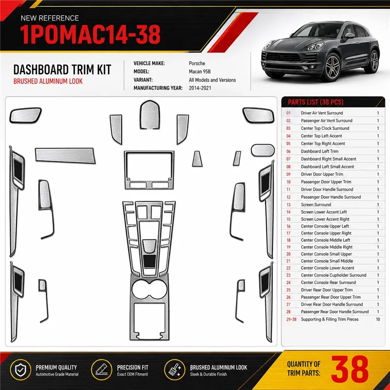 Porsche Macan 2014-2021 3D kit décoration intérieure tableau de bord 38 pièces