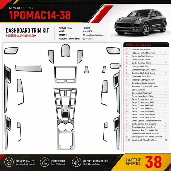 Porsche Macan 2014-2021 3D kit décoration intérieure tableau de bord 38 pièces