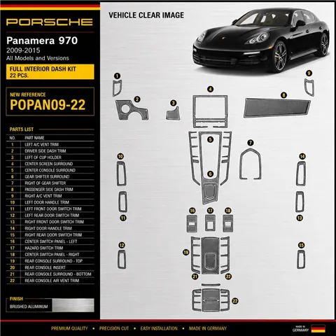 Porsche Panamera 2009-2015 3D kit décoration intérieure tableau de bord 22 pièces