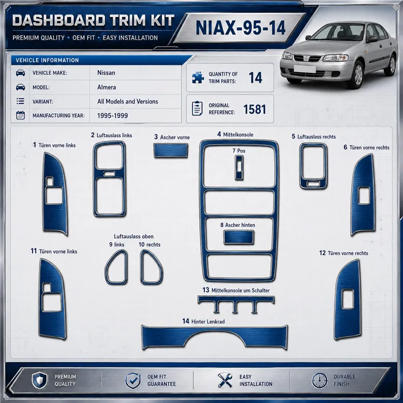 Nissan Almera 1995-1999 3D kit décoration intérieure tableau de bord 14 pièces