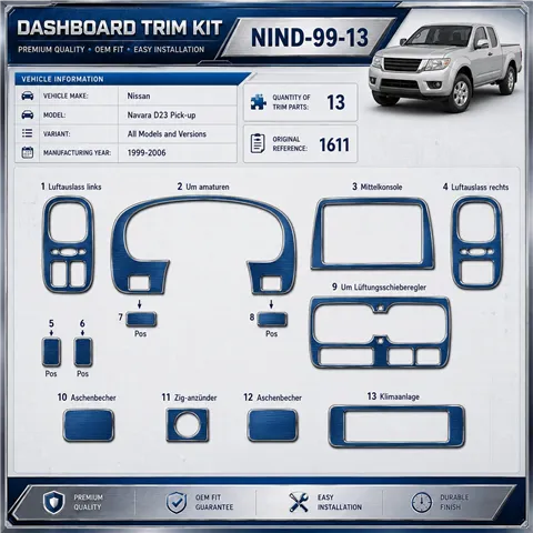 Nissan Navara D23 Pick-up 1999-2006 3D kit décoration intérieure tableau de bord 13 pièces 2