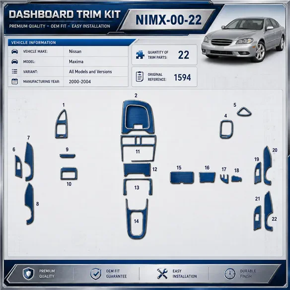 Nissan Maxima 2000-2004 3D kit décoration intérieure tableau de bord 22 pièces