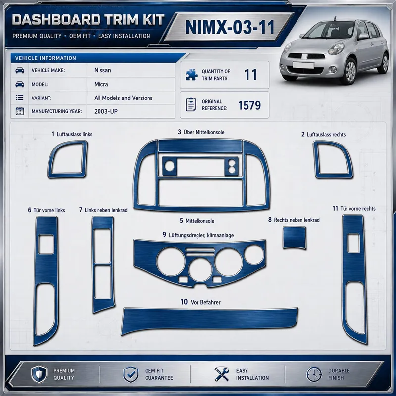 Nissan Micra 2003 - à aujourd’hui 2009 - à aujourd’hui 3D kit décoration intérieure tableau de bord 11 pièces