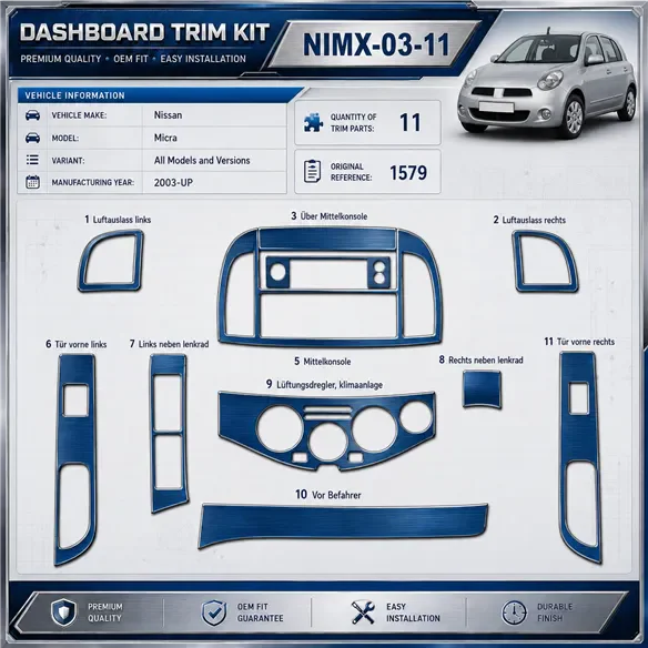 Nissan Micra 2003 - à aujourd’hui 2009 - à aujourd’hui 3D kit décoration intérieure tableau de bord 11 pièces