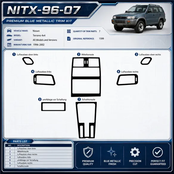 Nissan Terrano 4x4 1996-2002 3D kit décoration intérieure tableau de bord 7 pièces
