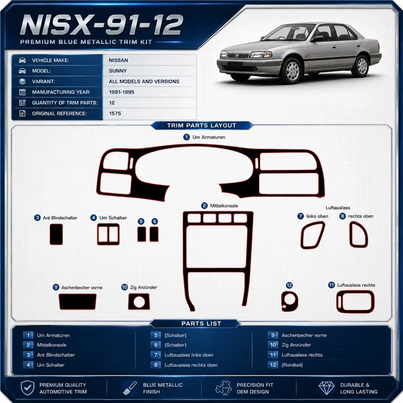 Nissan Sunny 1991-1995 3D kit décoration intérieure tableau de bord 12 pièces