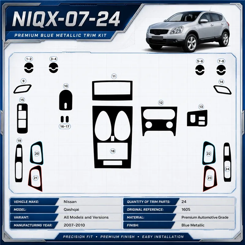 Nissan Qashqai 2007-2010 3D kit décoration intérieure tableau de bord 24 pièces