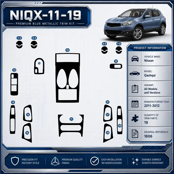 Nissan Qashqai 2011-2012 3D kit décoration intérieure tableau de bord 19 pièces