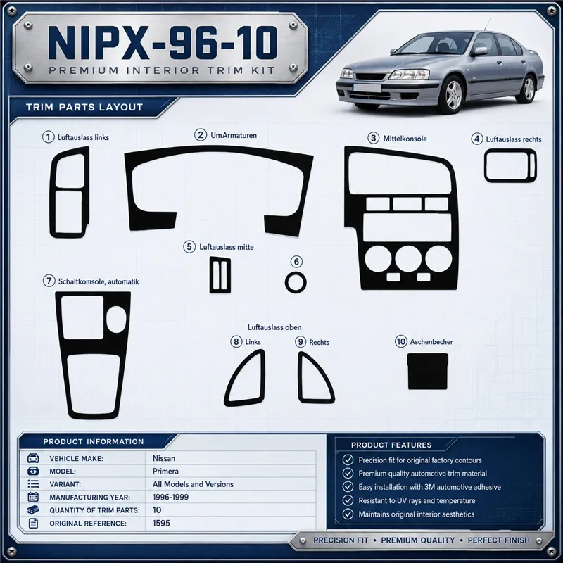 Nissan Primera 1996-1999 3D kit décoration intérieure tableau de bord 10 pièces