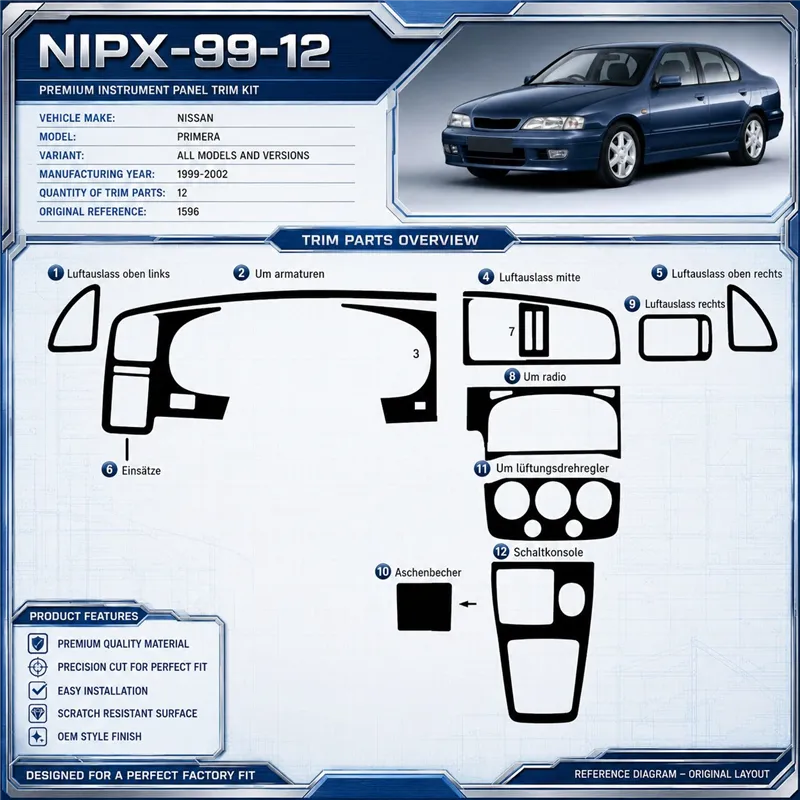 Nissan Primera 1999-2002 3D kit décoration intérieure tableau de bord 12 pièces