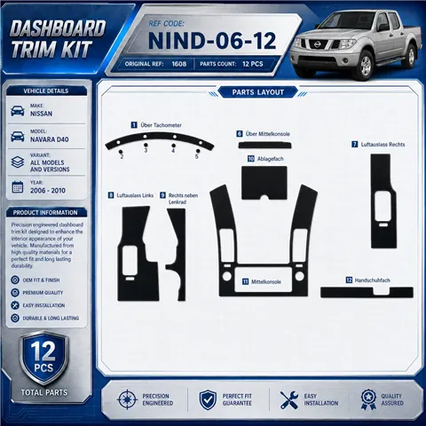 Nissan Navara D40 2006-2010 3D kit décoration intérieure tableau de bord 12 pièces