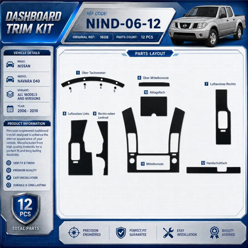 Nissan Navara D40 2006-2010 3D kit décoration intérieure tableau de bord 12 pièces