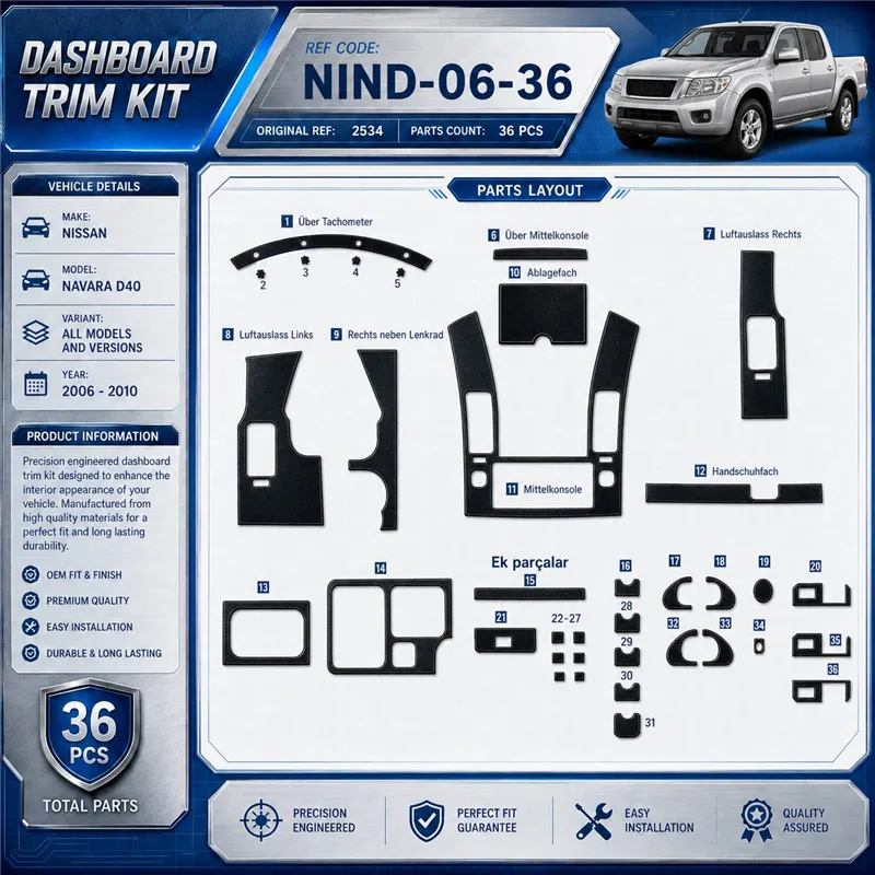 Nissan Navara D40 2006-2010 3D kit décoration intérieure tableau de bord 36 pièces