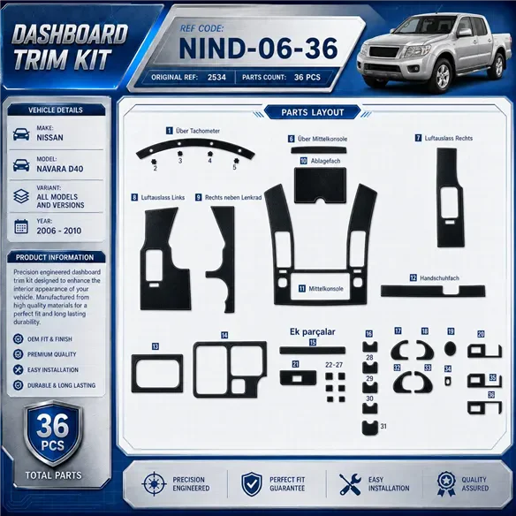 Nissan Navara D40 2006-2010 3D kit décoration intérieure tableau de bord 36 pièces