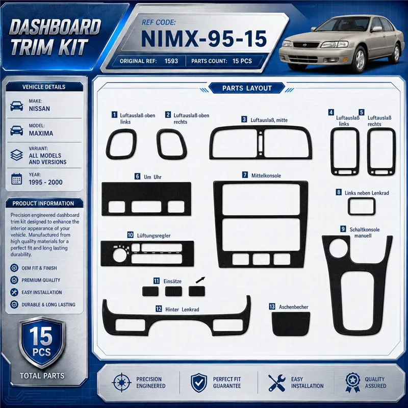Nissan Maxima 1995-2000 3D kit décoration intérieure tableau de bord 15 pièces