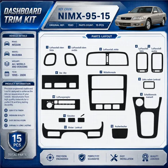 Nissan Maxima 1995-2000 3D kit décoration intérieure tableau de bord 15 pièces