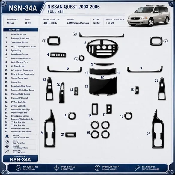 Nissan Armada 2004-2007 kit complet kit décoration intérieure tableau de bord