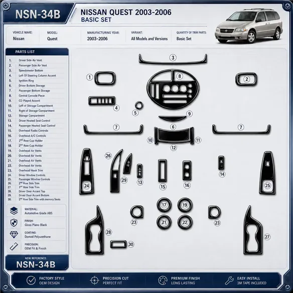 Nissan Quest 2003-2006 kit de base kit décoration intérieure tableau de bord