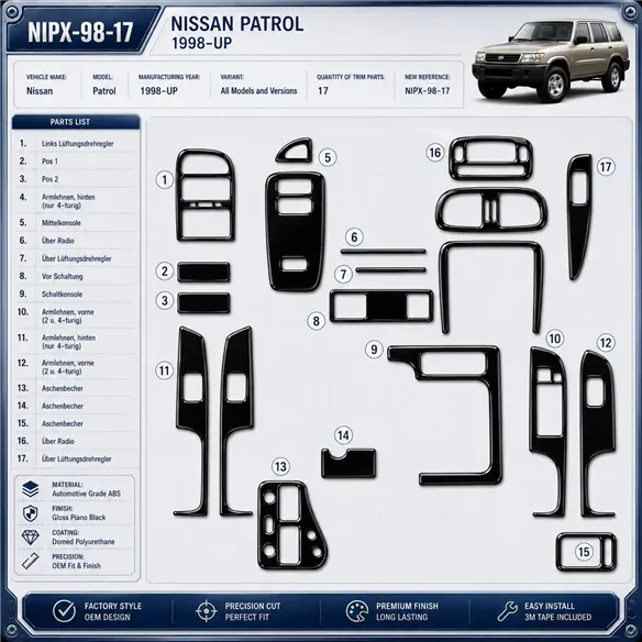 Nissan Patrol 1998 - à aujourd’hui 3D kit décoration intérieure tableau de bord 17 pièces