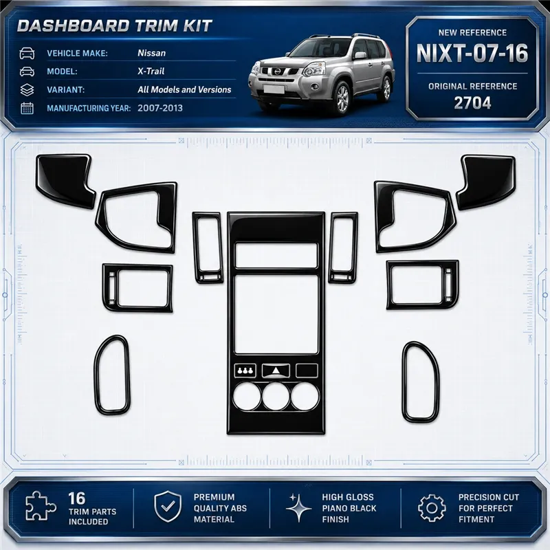 Nissan X Trail 2007-2013 3D kit décoration intérieure tableau de bord 16 pièces