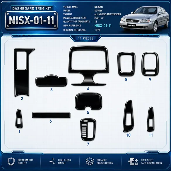 Nissan Sunny 2001 - à aujourd’hui 3D kit décoration intérieure tableau de bord 11 pièces