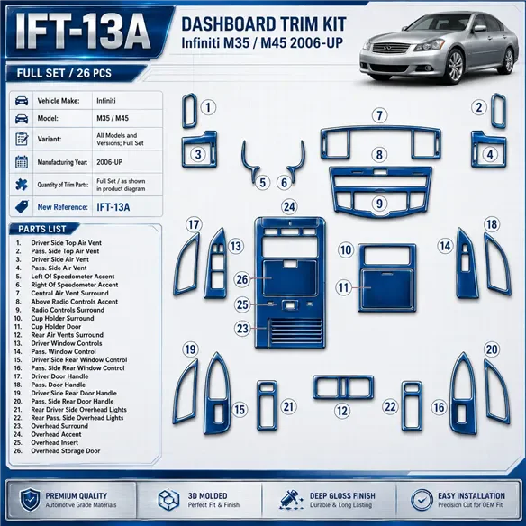 Infiniti M35/45 2006 - à aujourd’hui kit complet kit décoration intérieure tableau de bord
