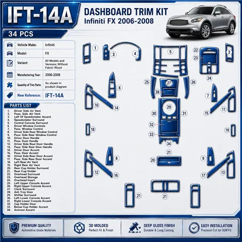 Infiniti FX 2006-2008 sans Fabric Wood Kit décoration intérieure tableau de bord