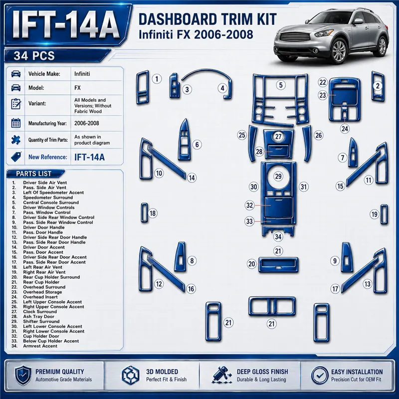 Infiniti FX 2006-2008 sans Fabric Wood Kit décoration intérieure tableau de bord