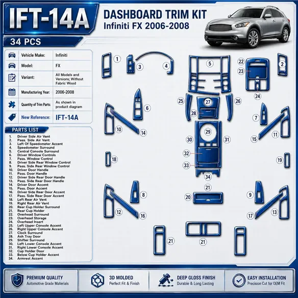 Infiniti FX 2006-2008 sans Fabric Wood Kit décoration intérieure tableau de bord