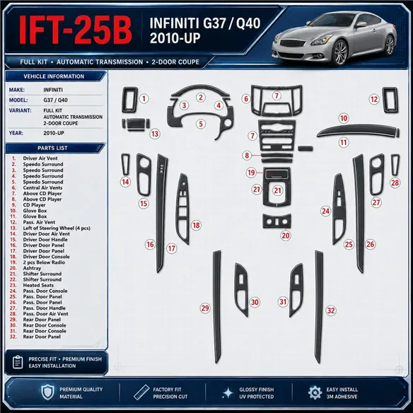 Infiniti G37 2DR Coupe 2010 - à aujourd’hui boîte automatique,NAVI kit décoration intérieure tableau de bord