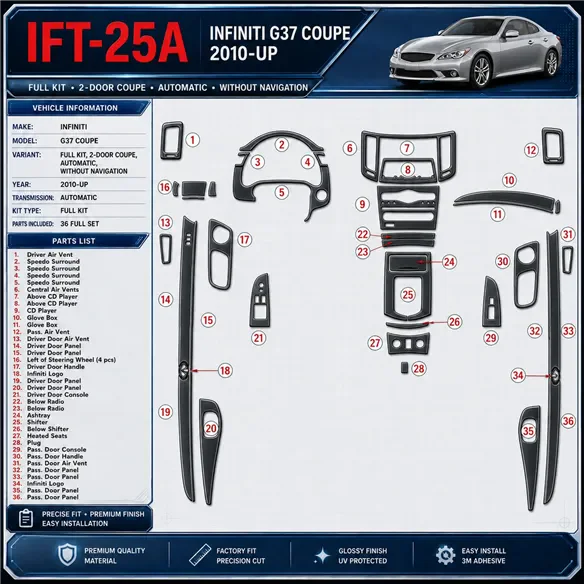 Infiniti G37 2DR Coupe 2010 - à aujourd’hui boîte automatique,sans navigation kit décoration intérieure tableau de bord