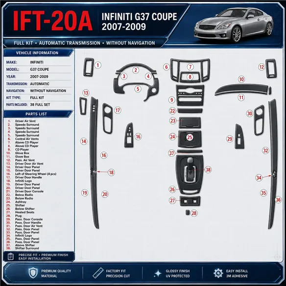 Infiniti G37 2007-2009 kit complet, boîte automatique, sans navigation kit décoration intérieure tableau de bord