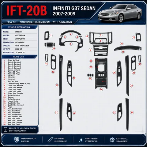 Infiniti G37 2007-2009 kit complet, boîte automatique, avec navigation kit décoration intérieure tableau de bord