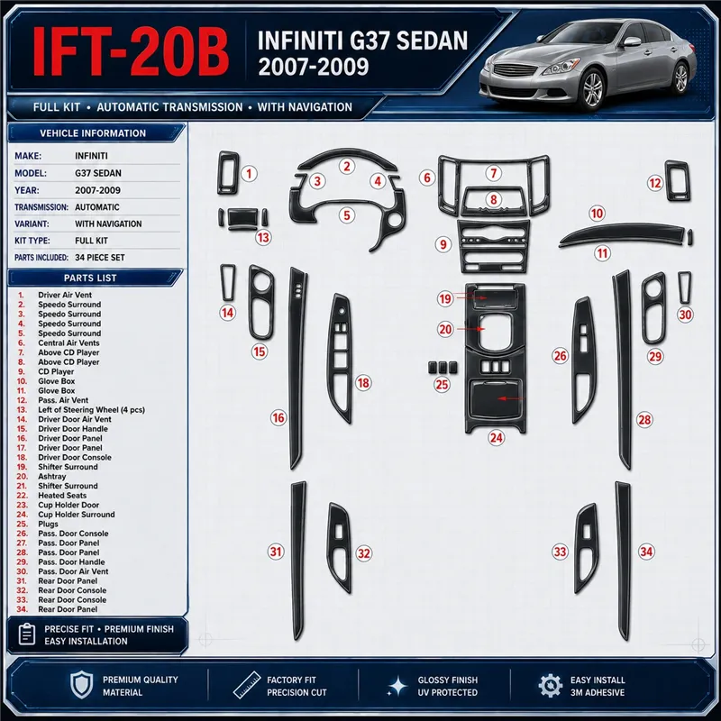 Infiniti G37 2007-2009 kit complet, boîte automatique, avec navigation kit décoration intérieure tableau de bord