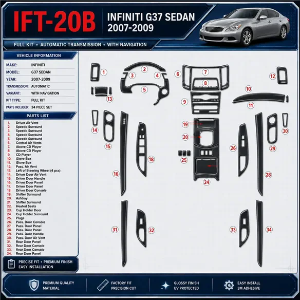 Infiniti G37 2007-2009 kit complet, boîte automatique, avec navigation kit décoration intérieure tableau de bord